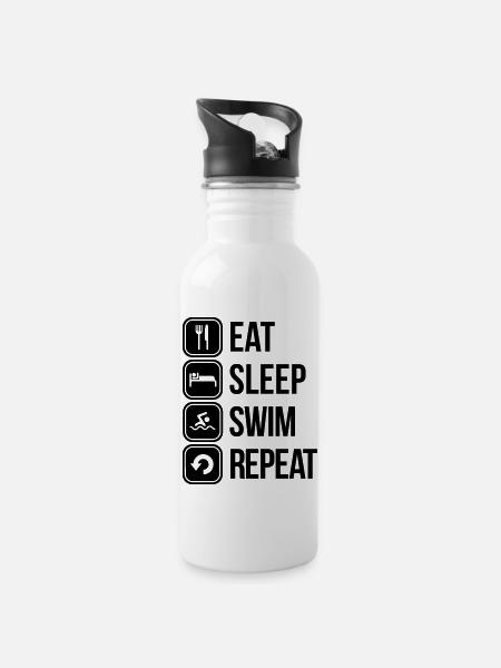 swim - Water bottle with straw - white