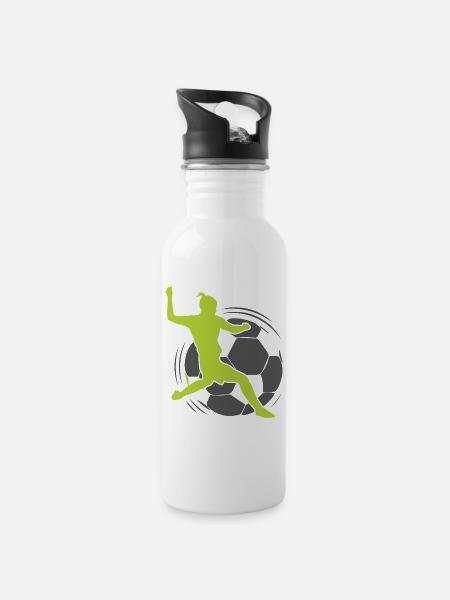 Frauenfussball - Fussballerin - Trinkflasche mit integriertem Trinkhalm - Weiß