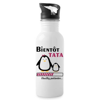 bientôt tata pingouin,future tante - Gourde avec paille intégrée - blanc - Droite