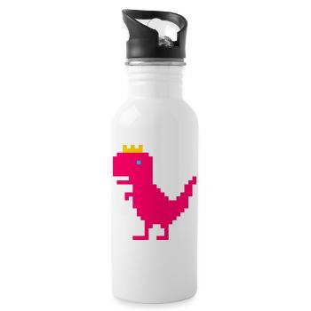 Dinosaure rose avec couronne dorée - Gourde avec paille intégrée - blanc - Droite