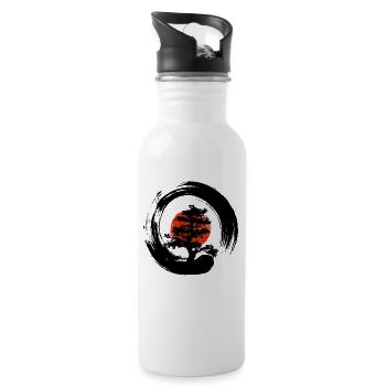 Japanese Bonsai Tree Zen Enso - Water bottle with straw - white - Right