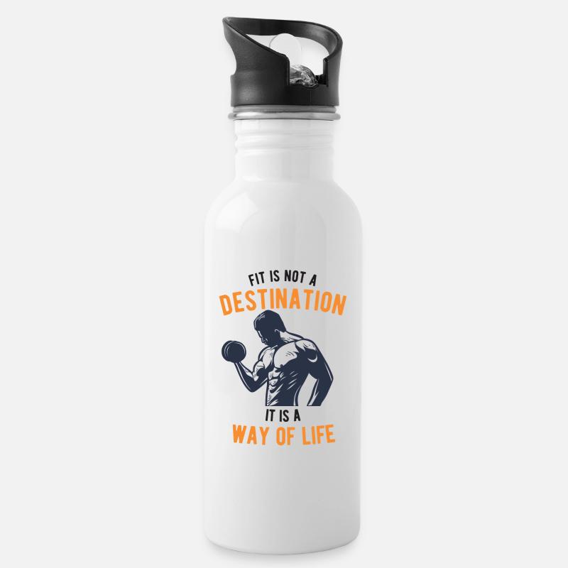 Body Building - Fit is not a destination - Trinkflasche mit integriertem Trinkhalm - Weiß