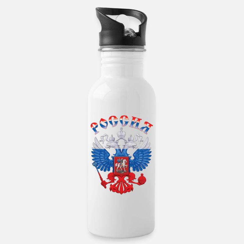Rossia Russland Gerb - Trinkflasche mit integriertem Trinkhalm - Weiß