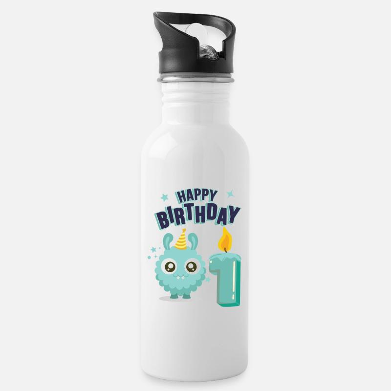 Der erste Geburtstag - Trinkflasche mit integriertem Trinkhalm - Weiß