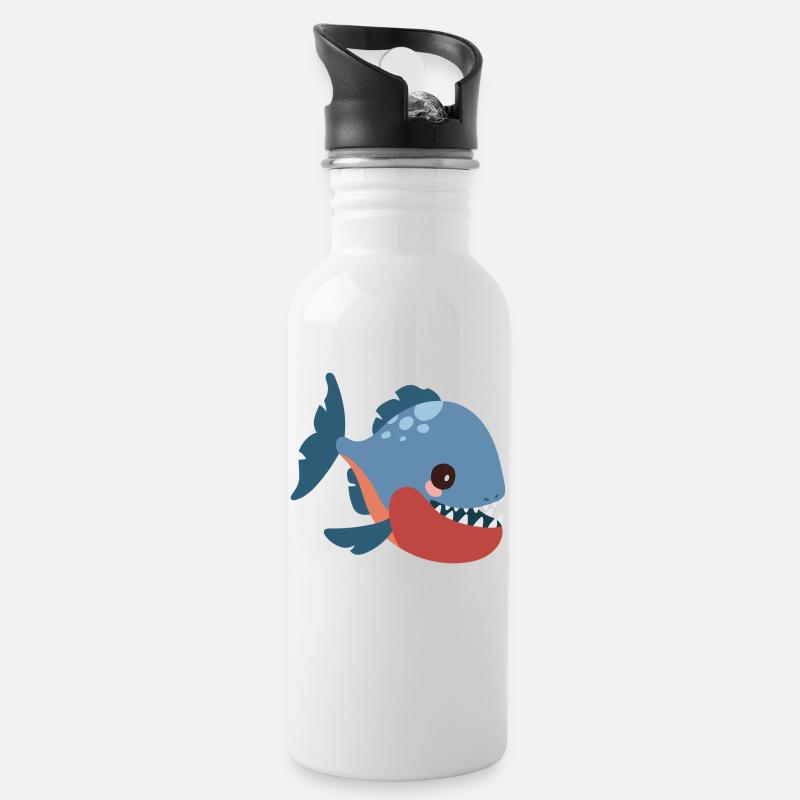 Piranha - Trinkflasche mit integriertem Trinkhalm - Weiß