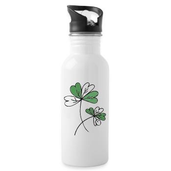 Klee / Glück / Sprüche / Trend / cool - Trinkflasche mit integriertem Trinkhalm - Weiß - Rechts