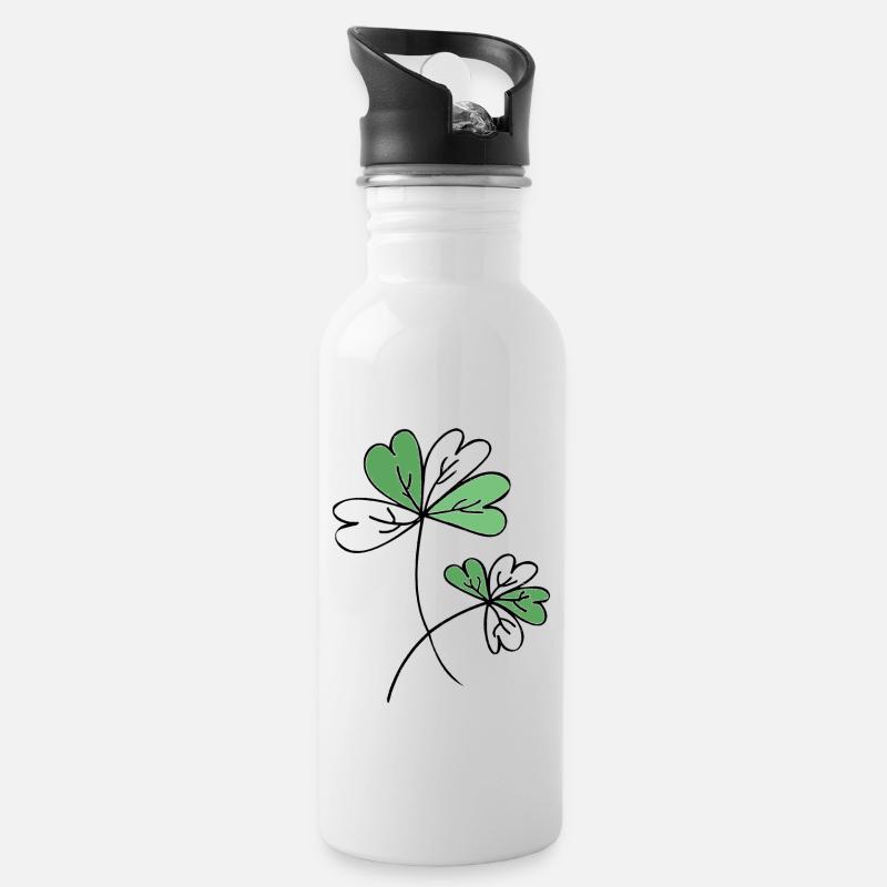 Klee / Glück / Sprüche / Trend / cool - Trinkflasche mit integriertem Trinkhalm - Weiß
