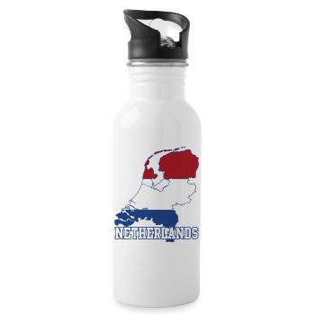 Netherlands Flag Map Silhouette - Water bottle with straw - white - Right