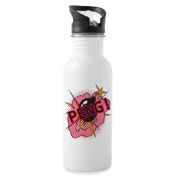 PENG! Comiczeichnung Bild Bombe Vintage Retro - Trinkflasche mit integriertem Trinkhalm - Weiß - Rechts