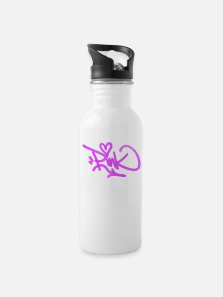 Pink - Trinkflasche mit integriertem Trinkhalm - Weiß