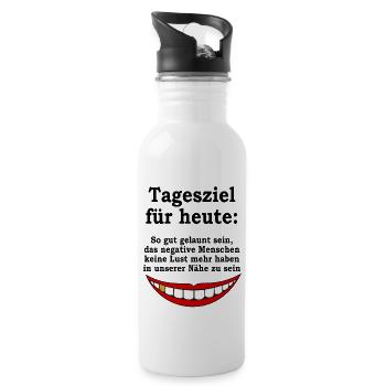 Tagesziel gute Laune Geschenk cooler Lifestyle - Trinkflasche mit integriertem Trinkhalm - Weiß - Rechts