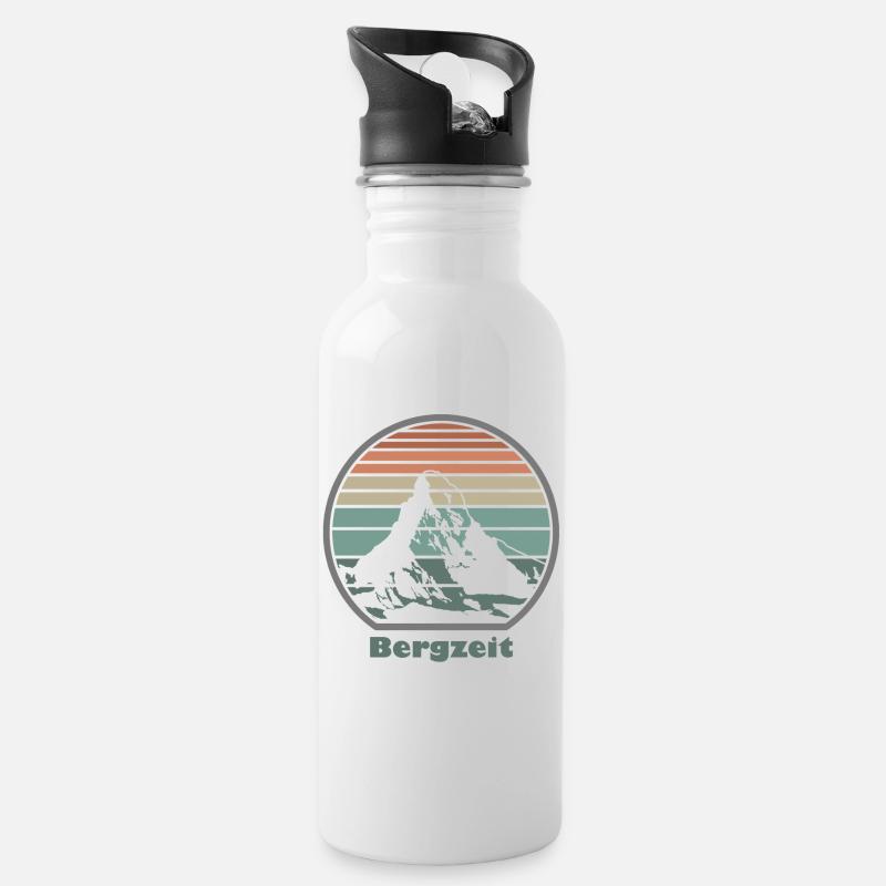 Bergzeit Retro - Trinkflasche mit integriertem Trinkhalm - Weiß