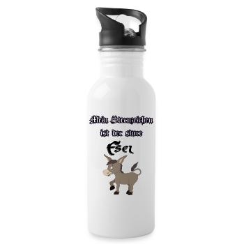 Sternzeichen - Der sture Esel - Trinkflasche mit integriertem Trinkhalm - Weiß - Rechts