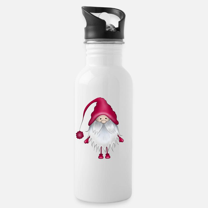 Wichtel Weihnachten - Trinkflasche mit integriertem Trinkhalm - Weiß
