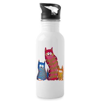Witzige Katzen - Trinkflasche mit integriertem Trinkhalm - Weiß - Rechts