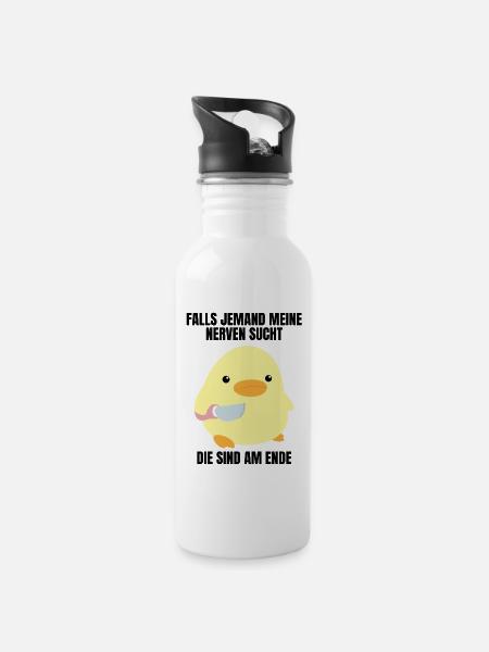 Nerven Ende Ente mit Messer Meme Gans Küken Spruch - Trinkflasche mit integriertem Trinkhalm - Weiß