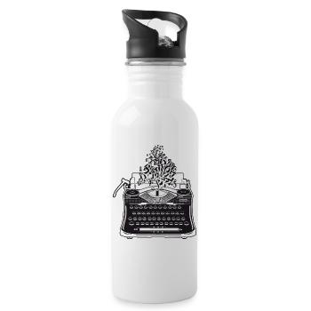 nostalgische antike Schreibmaschine mit Buchstaben - Trinkflasche mit integriertem Trinkhalm - Weiß - Rechts