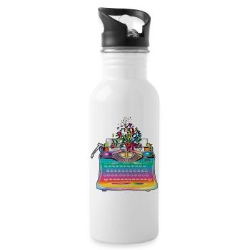 kunterbunte antike Schreibmaschine mit Buchstaben - Trinkflasche mit integriertem Trinkhalm - Weiß - Rechts