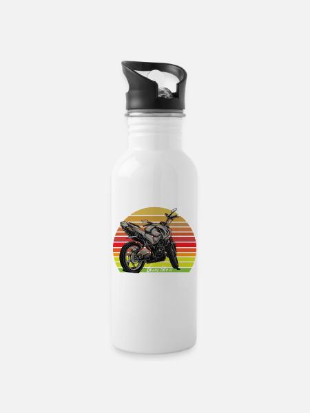 Biker - Water bottle with straw - white