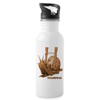 Steampunk Schnecke Retro Dampfmaschine Zahnrad - Trinkflasche mit integriertem Trinkhalm - Weiß - Rechts