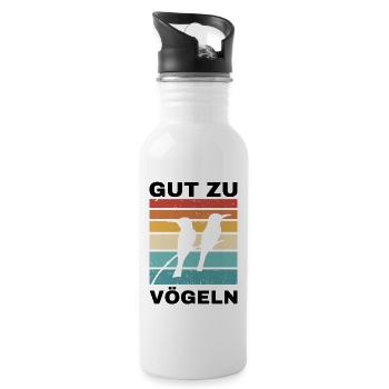 Gut zu Vögeln Vogel Natur lustiger Spruch Geschenk - Trinkflasche mit integriertem Trinkhalm - Weiß - Rechts
