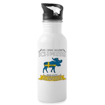 Ich muss nur nach Schweden Spruch Elch - Trinkflasche mit integriertem Trinkhalm - Weiß - Rechts