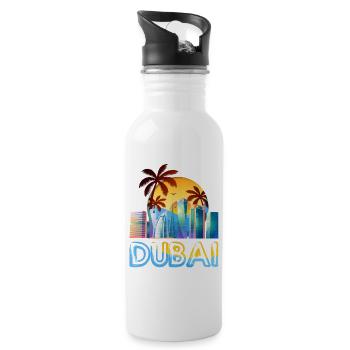 Dubai Skyline Summer Sun Palm Seam Beach Sea - Water bottle with straw - white - Right