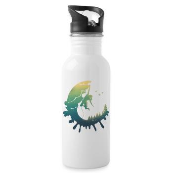 Moonlit Female Rock Climber Forest Silhouette - Water bottle with straw - white - Right