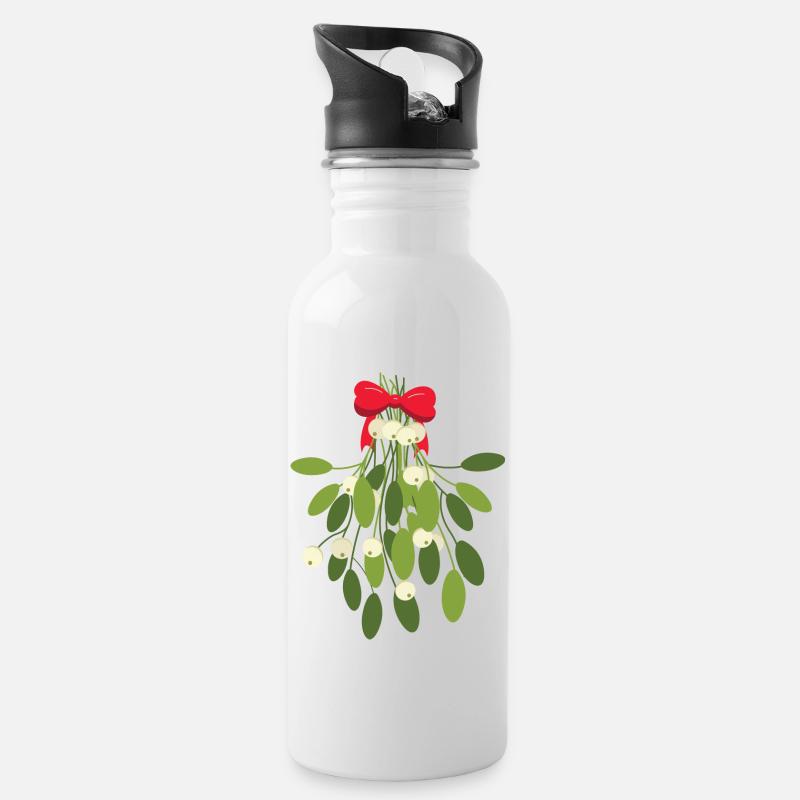Mistelzweig - Trinkflasche mit integriertem Trinkhalm - Weiß