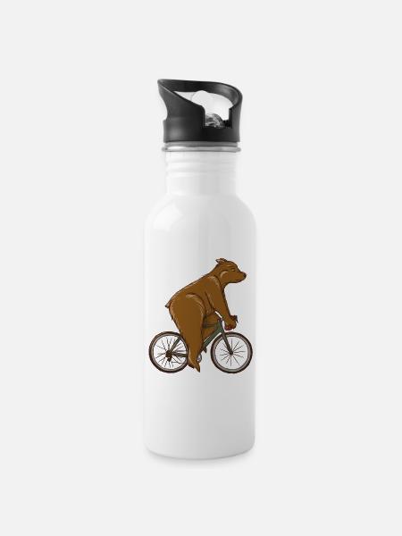 Rennrad Hipster Bär Geschenkidee - road bike bear - Trinkflasche mit integriertem Trinkhalm - Weiß