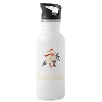 Nordsee Flamingo lustig - Trinkflasche mit integriertem Trinkhalm - Weiß - Rechts