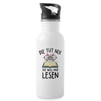 Die tut nix die will nur lesen Katze Bücherwurm - Trinkflasche mit integriertem Trinkhalm - Weiß - Rechts