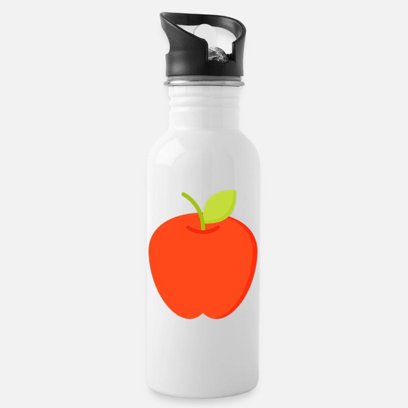 Apfel - Trinkflasche mit integriertem Trinkhalm - Weiß