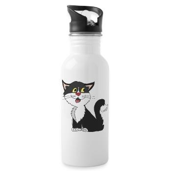 katze schwarz weiss - Trinkflasche mit integriertem Trinkhalm - Weiß - Rechts