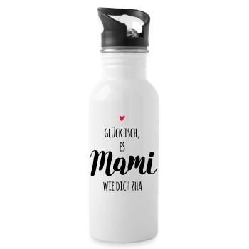 Schweizerdeutsch: Glück ist, ein Mami wie dich - Trinkflasche mit integriertem Trinkhalm - Weiß - Rechts