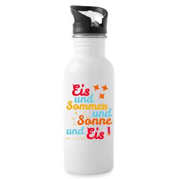 Eis und Sommer und Sonne und Eis - Trinkflasche mit integriertem Trinkhalm - Weiß - Rechts