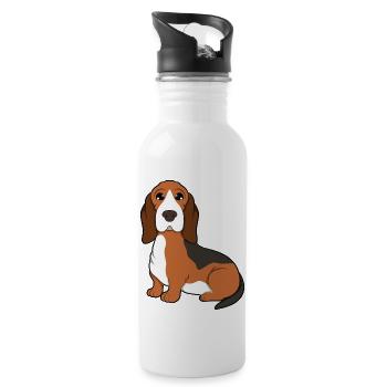 Basset Hound - Trinkflasche mit integriertem Trinkhalm - Weiß - Rechts