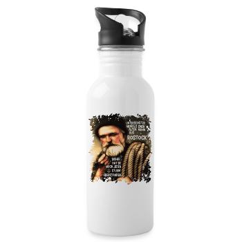 Unterschätze niemals einen alten Mann aus Rostock - Trinkflasche mit integriertem Trinkhalm - Weiß - Rechts