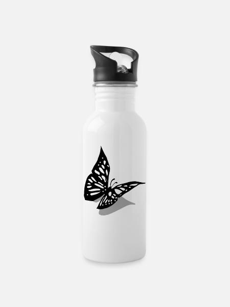 Butterfly 3D - Water bottle with straw - white