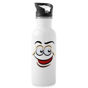 Cartoon Faces - Water bottle with straw - white - Right