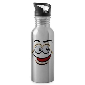 Cartoon Faces - Water bottle with straw - silver - Right