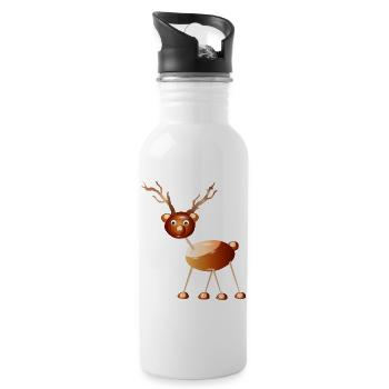 Hirsch mit Geweih aus Kastanien und Zahnstocher - Trinkflasche mit integriertem Trinkhalm - Weiß - Rechts