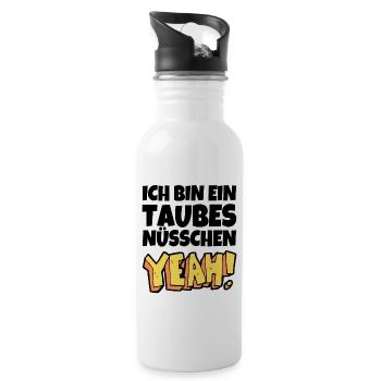Ich bin ein taubes Nüsschen yeah Spruch Fernsehen - Trinkflasche mit integriertem Trinkhalm - Weiß - Rechts