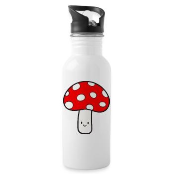 Mushroom Fly agaric Lucky Mushroom - Water bottle with straw - white - Right