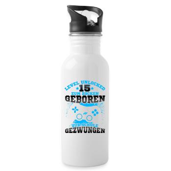 Level 15 Unlocked Geburtstag für Gamer - Trinkflasche mit integriertem Trinkhalm - Weiß - Rechts