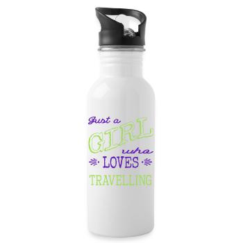 bus hiking travel agent tent sea fly couple - Water bottle with straw - white - Right