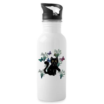 Chat Chats Enfants Nature Printemps Fleurs Fantaisie - Gourde avec paille intégrée - blanc - Droite