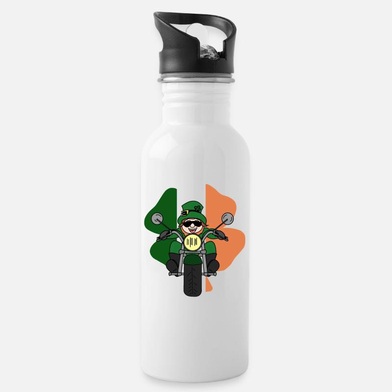 Leprechaun-Motorrad - Trinkflasche mit integriertem Trinkhalm - Weiß