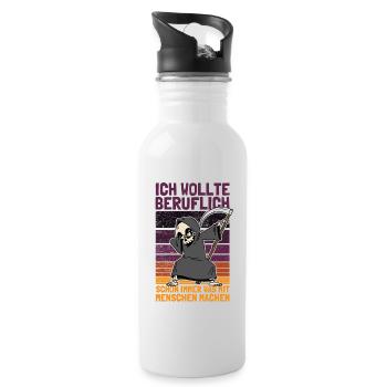 Dabbender Sensenmann Spruch und Schwarzer Humor - Trinkflasche mit integriertem Trinkhalm - Weiß - Rechts