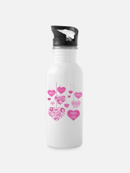 Hearts Bouquet - LOVE PEACE FREEDOM 2 - Water bottle with straw - white